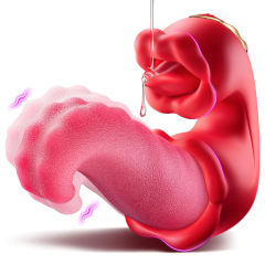 10-Speed Red Rechargeable Silicone Vibrating Massager with Tongue-Licking
