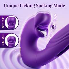 7-Speed Purple Rechargeable Vibrating & Tongue-Licking Massager with Thrusting Function