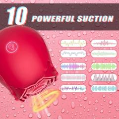10-Speed Red Rechargeable Silicone Rose Clitoral Vibrator with Tapping Function