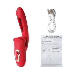 Customizable 10-Speed Red Silicone Rechargeable Big Mouth Vibrator with Tongue-Licking & Flapping