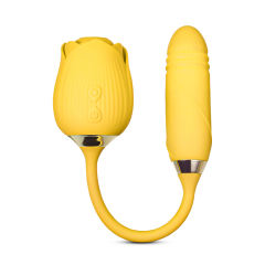 10-Speed Yellow Color Silicone Clitoral Sucking Rose with Thrusting Vibrator