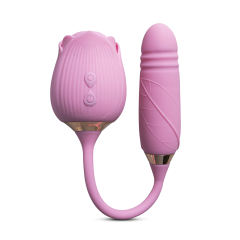 10-Speed Pink Color Silicone Clitoral Sucking Rose with Thrusting Vibrator