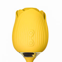 10-Speed Yellow Color Silicone Clitoral Sucking Rose with Thrusting Vibrator