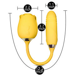 10-Speed Yellow Color Silicone Clitoral Sucking Rose with Thrusting Vibrator