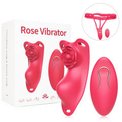 10-Speed Red Rose Shape Waterproof Rechargeable Remote Control Silicone Wearable Panty Vibrator