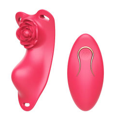 10-Speed Red Rose Shape Waterproof Rechargeable Remote Control Silicone Wearable Panty Vibrator