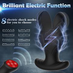 8-Speed Electroshock & Vibrating Rechargeable Black Silicone Vibrating Butt Plug with Remote Control Vibrators