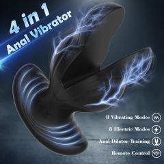 8-Speed Electroshock & Vibrating Rechargeable Black Silicone Vibrating Butt Plug with Remote Control Vibrators
