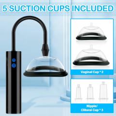 3-Speed Black Rechargeable Suction Pump with 5 Different Size Cups and Plug-In Charging