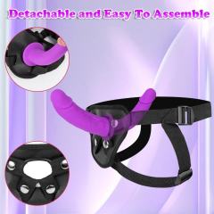 Purple Silicone Strap-On Double Ended Dildo with Adjustable Harness