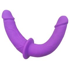 Purple Silicone Strap-On Double Ended Dildo with Adjustable Harness