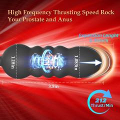 9-Speed Black Thrusting & Vibrating Rechargeable Silicone Prostate Massage with Dual Cock Rings and Remote Control