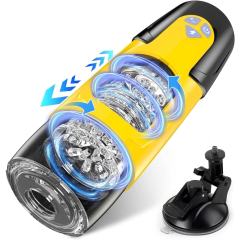 7-Speed Black & Yellow App-Controlled Rechargeable Masturbator with Vibrating, Thrusting & Rotating Functions