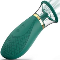 3-Mode Sucking and 9-Mode Tongue-Licking Green Rechargeable Silicone Clitoral Stimulator with USB Magnetic Charging