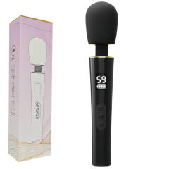 9-Speed Black Rechargeable Silicone Cordless High-Power Wand Massager for Clitoral Stimulation with LED Display