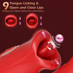 Customizable 10-Speed Red Silicone Rechargeable Big Mouth Vibrator with Tongue-Licking & Flapping