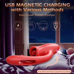 Customizable 10-Speed Red Silicone Rechargeable Big Mouth Vibrator with Tongue-Licking & Flapping
