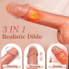 9-Speed Flesh Color App-Controlled Rechargeable Thrusting Silicone Dildo with Vibration & Heating