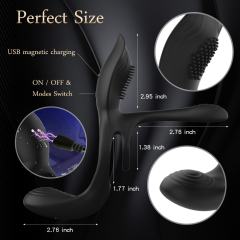 Customizable 10-Speed Black 3-in-1 Rechargeable Silicone Vibrating Cock Ring for Couples