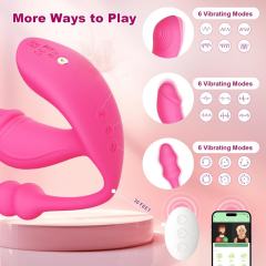 6 Modes Magenta App and Remote Control Rechargeable Silicone Wearable Panty Vibrators with Vibrating Dildo and Anal Plug