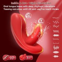 9-Speed Red App-Controlled Wearable Panty Vibrator with Vibrating Tongue and Remote Controller