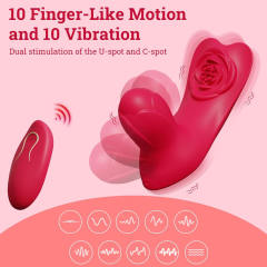 10-Mode Rechargeable Red Silicone Wearable Panty Vibrator with Finger-Like Motion and Remote Control