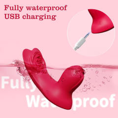 10-Mode Rechargeable Red Silicone Wearable Panty Vibrator with Finger-Like Motion and Remote Control