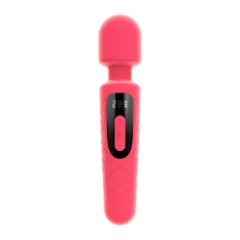 30-Mode Magenta Rechargeable Waterproof Silicone Wand Vibrator with Paowerful Motor and LED Display