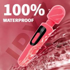 30-Mode Magenta Rechargeable Waterproof Silicone Wand Vibrator with Paowerful Motor and LED Display