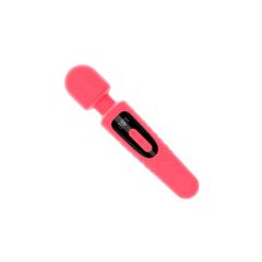 30-Mode Magenta Rechargeable Waterproof Silicone Wand Vibrator with Paowerful Motor and LED Display