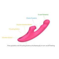 10-Mode Magenta Rechargeable Silicone G-Spot Vibrator with Heating - 7-Mode Flapping,5-Mode Tapping
