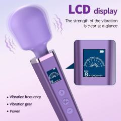 8-Speed Purple Rechargeable Silicone Wand Massager for Clitoral Stimulation with LED Display