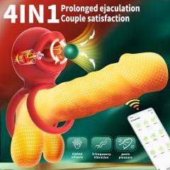 9-Mode App-Controlled Red Vibrating Cock Ring with Vibrating Tongue