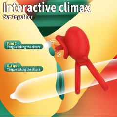 9-Mode App-Controlled Red Vibrating Cock Ring with Vibrating Tongue