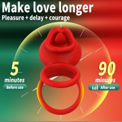 9-Mode App-Controlled Red Vibrating Cock Ring with Vibrating Tongue