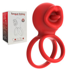 9-Mode App-Controlled Red Vibrating Cock Ring with Vibrating Tongue