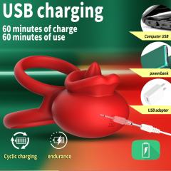 9-Mode App-Controlled Red Vibrating Cock Ring with Vibrating Tongue