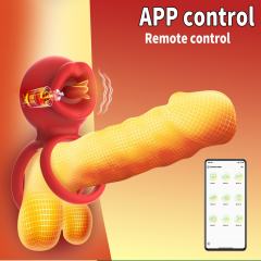 9-Mode App-Controlled Red Vibrating Cock Ring with Vibrating Tongue