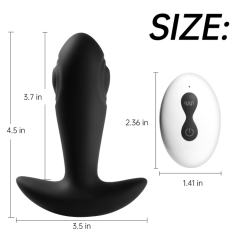 10-Mode Black Rechargeable Waterproof Remote Control Silicone Vibrating Butt Plug with Tapping Function