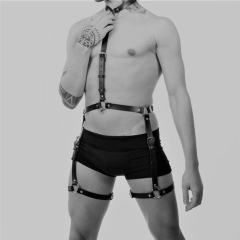 Adjustable PU Leather Chest Harness & Arm Straps - Pin Buckle Design for Stage Performance
