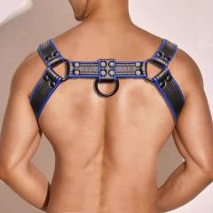 Adjustable Chest Harness - Black & Navy Blue - – Fetish Body Bondage Accessory