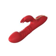 Red Silicone Rechargeable Rabbit Vibrator with Up-Down Sliding Shaft