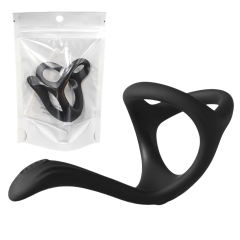 Black Color 3 in 1 Ultra Soft Cock Ring for Erection Enhancing with Taint Teaser