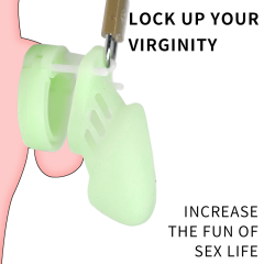 3.55 Inch Glow-in-the-Dark Green Waterproof Silicone Male Chastity Cage with Locks