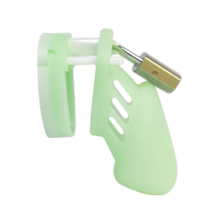 3.55 Inch Glow-in-the-Dark Green Waterproof Silicone Male Chastity Cage with Locks