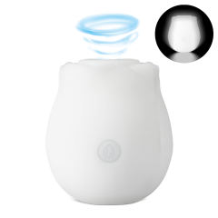 Customizable Glow-in-the-Dark 10-Function White Silicone Rechargeable Clitoral Sucking Rose Sex Toy