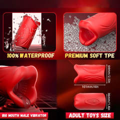 Customizable 3.94 Inch Red 9-Speed Waterproof Rechargeable Silicone Tongue Male Masturbator