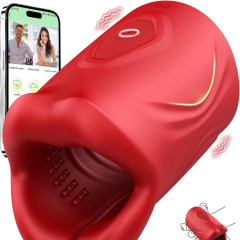 Customizable 3.94 Inch Red 9-Speed Waterproof Rechargeable Silicone Tongue Male Masturbator