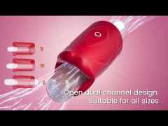 Customizable 3.94 Inch Red 9-Speed Waterproof Rechargeable Silicone Tongue Male Masturbator