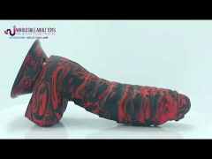 Black + Red 100% Medical-Grade Silicone Fantasy Dildo with Textured Vein Design & Suction Cup
